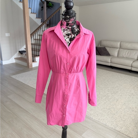 Pink Button-Up Shirt Dress - Picture 2 of 6